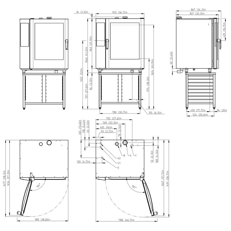 картинка Пароконвектомат Retigo B1011I VISION II 600x400 с держателем AC19-3100